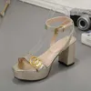 Designer de luxe femmes sandales mode de fête 100% cuir chaussure de danse nouveaux talons sexy Super 7cm dame mariage boucle de ceinture en métal chaussures à talons hauts femme grande taille 35-42