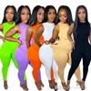 Diseñador Mujeres Chándales 2 piezas Pantalones de yoga Trajes Sexy Sin mangas Crop Top Camiseta Leggings Traje Ropa casual para mujer