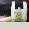 50pcspack 20x32cm Carry Out Smile Gift Bag Retail Supermarket Grocery Shopping Plastic Bags With Handle Food Packaging 220704