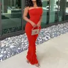 Women Strapless Bodycon Sexy Casual Jumpsuit Red Fashion Backless Rompers Stacked Flared Pants Streetwear Overalls 220513