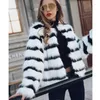 Fourrure pour femmes fausses hiver manteau de vison élégant cardigan rayé épissé manteaux 2022 Veste à fourrure de mode