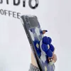 Fashion mignon rétro peinture à l'huile bleue fleurs avec support de téléphone pour Samsung Galaxy Z Flip 3 personnalité Couvercle antichoc ro220325