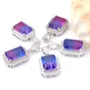 Pendant Necklaces 5 PCS Xmas Gifts Big Offer Shine Square Purple Bi-Colored Tourmaline Silver Pendants For Holiday Party GiftsPendant