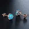 Stud Charm Rose Gold Color Wedding Earrings Classic 3 Prong Round Stone Blue Fire Opal Small For Women Jewelry Moni22