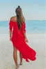 Damesbadmode Dames Sexy off-shoulder tuniek Strandjurk Split Beachwear Korte mouw Solid Cover Up Summer Maxi