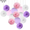 15pcsset ronde lanternes en papier chinois boules de fleurs en papier de soie pour la fête d'anniversaire mariage bébé douche décoration rose violet 220527