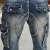 Summer Mens Retro Cargo Denim Shorts Vintage Acid Washed Faded Multi Pockets Military Style Biker Short Jeans for Men 220719