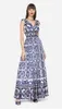 Casual Dresses DG Summer Blue and White Porcelain Printing Series Sexig V-Neck Suspender Large Swing Dress Long Kirtxwew