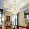 Diamant kristal kroonluchter luxe suspensie LED -lampen chroom/gouden lichten chassis voor decor villa trap woonkamer lobby hanglampen lampen