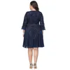 Grande taille robes automne femmes élégantes dentelle col rond à manches longues robe mode femme vêtements bureau dame 5XLPlus