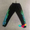 2021 555555 Sweatpants الرجال النساء الفلورسنت الأخضر العنكبوت الويب الجرافيك لهب طباعة Sp5der 555555 سروال ركض بنطلون