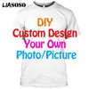 Liasoso dostosuj męską koszulę DIY własne zdjęcia P OS Star Anime Postacie piosenkarka T Shirt 3D Drukuj z krótkim rękawem odzież 220616