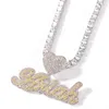 Collana con nome personalizzato Lettere Fibbia a cuore Ghiacciata Bianco Rosa CZ Ciondolo Catena da tennis Gioielli Hiphop