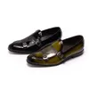 FELIX CHU Mocassini da uomo in pelle verniciata di marca Scarpe eleganti da festa di nozze Nero Cinturino monaco verde Moda uomo casual Slip On Shoes 220727