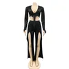 Women's Two Piece Pants Women's Women 2 Matching Set Casual Tied Up Full Sleeve Crop Top Cut Out Split Trousers Two-piece Suit Outfits