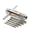 أدوات يدوية قابلة للتعديل الفضة t-handle ratchet وجع الحامل مع 5pcs m3-m8 3mm-8mm المسمار المسمار المتري بتوصيل tap