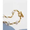 Vacuum plating does not fade high-end pearl necklace natural freshwater gold ball beaded OT buckle necklace