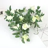 Fake Flowers Artificial Rose Vine Flower Plants Hanging Roses with Green Leaves for Home Hotel Office Wedding Party Garden Decoration