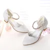 Princess Girls Sandals barnskor för klänning Little High Heel Fashion Glitter Party Dance Weddal Sandal 220420