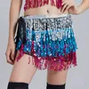 Halloween Belly Dance Kjol Bottoms Dans Dance Midjekedjan Performance Hip Scarf Indian Costume Sequin Tassel Dress Stage Wear D022