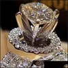 Eheringe Schmuck Luxus Kristall Diamant Weibliche Große Königin Ring Set Mode 925 Silber Braut Für Frauen Versprechen Liebe Engagement 22 R2 Drop