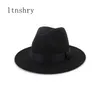 Fedora Vintage para hombre, sombrero de copa de ala ancha de lana, sombrero Witner de otoño para mujer, sombrero negro para iglesia, bombín, sombreros de Jazz para mujer 220506