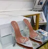 Амина Муадди Женские Сандалики Кожаная единственная дизайнерская дизайнерские высокие каблуки 10 см хрустальные луки бриллиантовые декорирование банкета женщины Прозрачные ПВХ Свадебные сексуальные формальные обувь