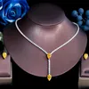 Brincos Colar Três Graças Elegante Dança Festa E Conjuntos De Jóias Para Mulheres Amarelo Zircônia Cúbica Cristal Noivas Bijoux TZ674 Brincos