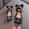 Kids Sandals Rhinestone Bow Girls Princess Shoes Fashion Flats Dance Performance Shoes 2022 Summer New Children Sandals E863 G220523