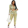 Fall Women Tracksuits Corrugated Printed 2 Piece Pants Set Long Sleeved Shirt And Trousers Suit Lady Casual Matching Suits