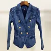 W027 HIGH STREET banquet Wedding Cocktail Party Designer Blazer Jacket Women's Metal Lion Buttons Double Breasted Denim Blazer Outer Coat