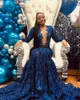 Aso Ebi Afrika Kraliyet Mavisi O Boyun Uzun Balo Elbiseleri Siyah Kızlar Seatined Gece Elbise Aplikeler Doğum Günü Gowns 322