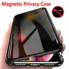 Privacy Protection Magnetic Metal Cases For iPhone 11 12 13 14 Pro Max Mini XS XR X SE2 8 7 6S 6 Plus 360 Double-sided Tempered Glass Anti-peeping Phone Case Cover