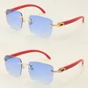 Wooden With Metal 18K Gold Red Wood Rimless Sunglasses 8300816 Style Sun Glasses Unisex Ornamental Light color lens Driving Fashion Ornamental Lenses Size:54-18-140