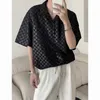 Men's Casual Shirts Summer Short Sleeve Shirt Ins Fashionable Checkerboard Check Lapel Korean Version Simple Breathable Light Inch Fashion M
