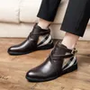 Men Denim Boots Pu Stitched Low Heel Buckle Design Checkered Ankle Fashion Professional Classic Comfortable Non Slip TV866