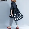 Dimanaf Kadınlar Bluz Gömlek Uzun Kollu Pamuk Üst Sonbahar Femme Lady Büyük Gevşek Giyim Baskı Eklenmiş Pileli Artı Boyutu Siyah 220402