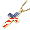 Stainless Steel American Flag Cross Necklace For Men Women Punk USA Flag Geometric Pendant Men's Women's Necklaces Jewelry