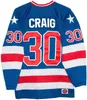 Thr 1980 Miracle On Ice Team # 21 Mike Eruzione # 17 Jack O'Callahan # 30 Jim Craig Camisetas de hockey sobre hielo Azul Blanco Cosido Jersey de hockey de EE. UU.