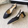 Modedesigner-Damen-Kalbsleder-Laufsteg-Pumps, hohe Absätze, Sandalen, Schuh-Sneakers, echtes Leder, offen auf formellen, klobigen Kitten-Heel-Slingbacks, Kleid, Hochzeitsschuhe