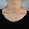 Nieuwe Turkse Evil Eye Choker Ketting Sieraden Rose Zilver Kleur Micro Pave 5A Cz Bar Eyes Charm Link Chokers kettingen Groothandel