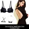 Neue Heiße Sexy BH Push Up U Dekolleté-BH Unterwäsche Frauen D Cup Nahtloser Halbschalen-BH und kurzes Kleid Dessous Halter Solid Black LJ200821