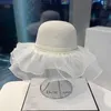 Chapeaux à large bord Mode d'été Sortie Chapeau de paille Féminin Perle Dentelle Grand Style Coréen Protection Solaire Plage Pour FemmesWide Oliv22