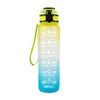 Marqueur de temps de bouteille de sport de 32 oz 1000 ml bouteille d'eau givrée avec gobelets de gradient de couvercle de feuille de feuille d'espace extérieur tasses