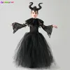 Meninas Halloween Bruxa Evil Vestido Preto Tutu Vestido com Shawl de Pena Victorian Kids Queen Dark Villain Cosplay Fanche Fakspace 220817