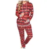 Tweedelige broek voor dames Merry Christmas Tracksuit Women Winter Pyjama Set katoen slaapkleding Lang rooster en kerstdruk pyjama's kleding pyjama