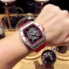 Data de relógio de Uxury 2022 Richa Milles Trendy Mens Mechanical Watch Hollowed Out Transparent Personalizado Fita Luminosa Atmosfera Moda à prova d'água