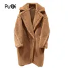 PUDI NIEUWE Women Fashion Real Sheep Fur Over Coat Girl Leisure Solid Teddy Color Jacket Over Size Parkas CT817 201016
