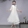 Kvinnor Etniska kläder Hanfu Qipao Summer Dress Chinese Style Vintage White Traditionell tang kostym Robe Oriental kläder