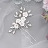 Headpieces Soft Clay Flower And Rhinestone Pearl Bride Hair Fork Wedding Bachelorette Party Girl Accessories Women HeaddressHeadpieces